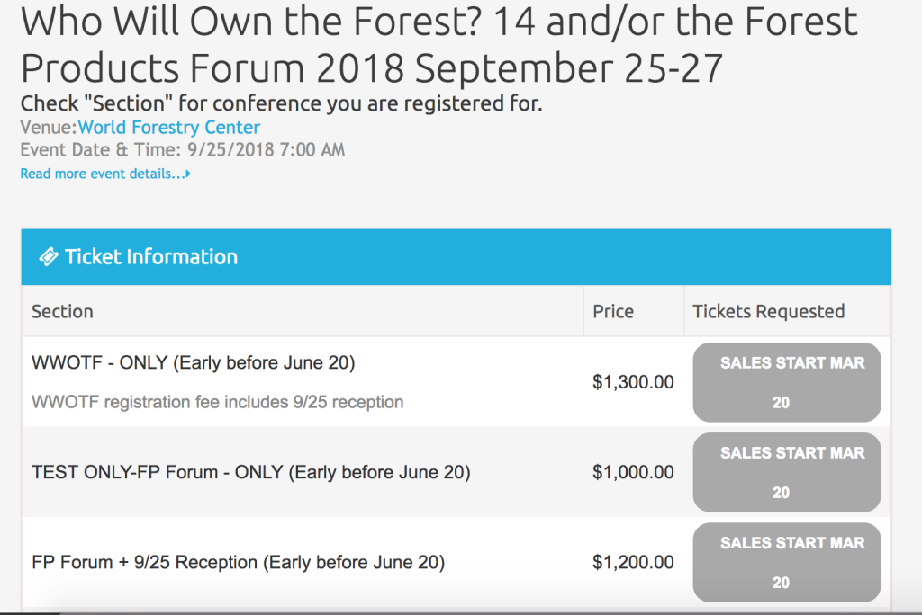 World Forestry Center event registration