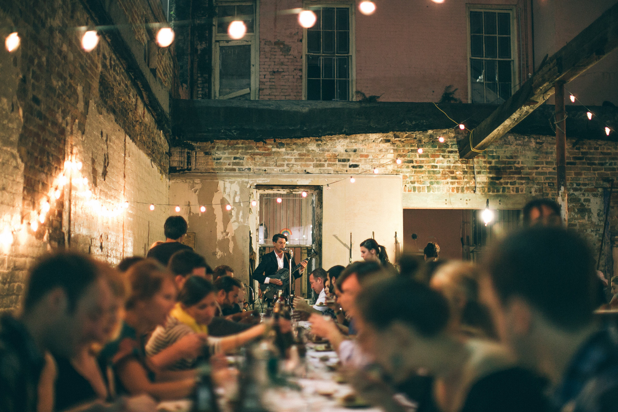 People eating at a pop-up dinner